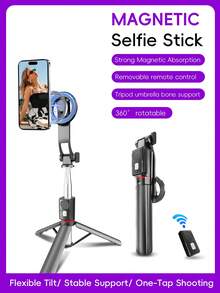 Adjustable Magnetic Selfie Stick Tripod 2026 Upgraded (130cm/51in) Magnetic Selfie Stick Tripod With Strong Magnetic Phone Holder, Detachable Remote Control, Compact And Convenient. Suitable For Magsafe, 360° Rotatable Tripod Selfie Stick, Essential For Home, Travel, Blogging And Video Recording, Compatible With Apple/Android Phones Mother's Day Spring Birthday - one-size - View 2