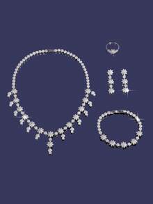 Luxury 5-Piece/Set Shiny Tassel Cubic Zirconia Jewelry Set For Women, Perfect For Women Party & Bride Wedding - D3523-r - View 3