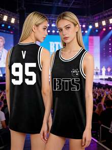 Bts3 V 95 Basketball Jersey, Kpop2 Sleeveless Mesh Tank Top, Bts3 Merch For Fans, Casual Sports Shirt For Women, Kpop2 Concert, Bts3 Fan Meeting, Casual Daily Wear, Sports Wear, Streetwear, Bts3 Themed Party, Gift For Bts3 Fans, Summer Outfit. - V - 查看 2