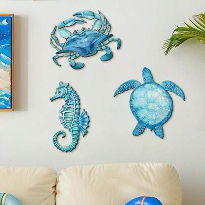 Sommerliches Ozean-Thema Holz-Dekorative Hängende Plakette, Krabbe, Meeresschildkröte, Seepferdchen geformte Wandkunst Dekoration für Wohnzimmer, Schlafzimmer