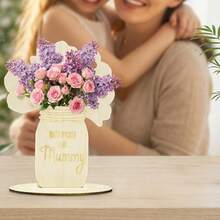 1 Stück DIY Blumenständer für Muttertags Dekoration - Selbstmontage, ermöglicht es Ihnen, Ihren eigenen Blumenstrauß auf dem Ständer zu kreieren. Dieser Holz Tischblumenhalter ist ein perfektes Muttertagsgeschenk für Mama. - Dekorativer Blumenständer zum Muttertag - Übersicht 2