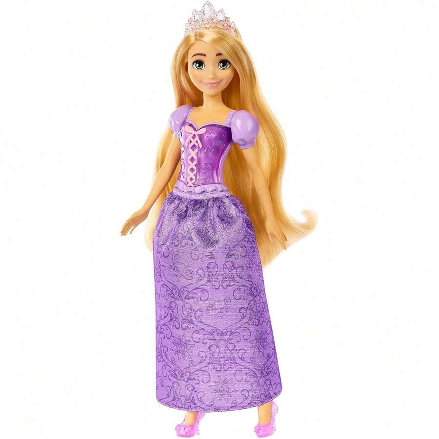 Mattel 公主玩具，贝儿时尚娃娃，闪亮设计，棕色头发，棕色眼睛，配有皇冠配饰，灵感源自电影 - Repunzel - 查看 1