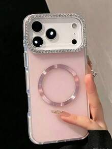 Ốp lưng điện thoại từ tính đính đá sang trọng, tương thích với iPhone 17 Pro Max, 17, 16, 15, 14, 13 Pro Max, 16, 15, 14 Plus, hỗ trợ sạc không dây. - Hồng - Xem 2