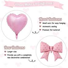 6pcs/Set Bow Decor Balloon Set, With Heart-Shaped Balloons And Printed Bow Balloons, Suitable For Birthday, Confession, Proposal, Engagement, Wedding, Bachelorette Party, Anniversary, Bridal Shower, Valentine's Day - Multicolor - View 10