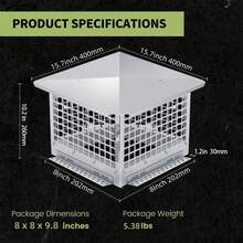 Tapa de chimenea ajustable, protector contra chispas de malla de acero inoxidable 304, adaptable a tubos de 11"-13", resistente a la intemperie y fácil de instalar, color plata - 8*8 pies - Ver 2