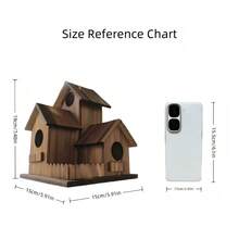 Three-Chamber Hanging Bird House, Natural Wooden Bird Nest With Clear Wood Grain, Outdoor Weatherproof Bird Shelter, Ideal For Garden Patio Backyard Birding & Nature Decoration - 1 cái - Xem 10