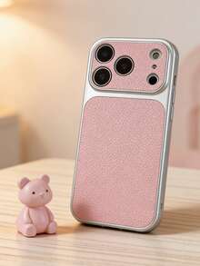 1pc Fashion Litchi Leather Texture Large Window Phone Case, Compatible With IPhone 17 17 Pro Max, 17 Pro, 16 Pro Max, 15, 14 Pro, 13, 12 Pro, 17, With Camera Protection, Matte Soft Anti-Drop Protective Cover - Pink - View 5