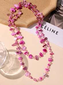 1 chiếc vòng cổ hai lớp đính hạt màu hồng phong cách Bohemian, kiểu dáng cổ điển thanh lịch lãng mạn, bất đối xứng, có thể đeo chồng lên nhau, phù hợp cho nữ, dùng hàng ngày và trong các dịp lễ (hạt được chọn ngẫu nhiên) - Nhiều màu - Xem 8
