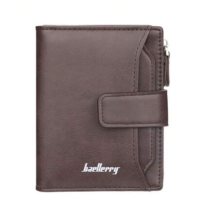  1pc Baellerry Men's Retro PU Leather Wallet, Multi-Card Slots Zipper Card Holder, Large Capacity Business Casual Short Wallet, Ideal Gift For Boyfriend