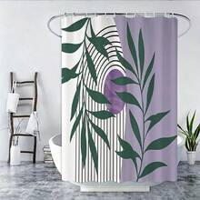 1/4 件套波西米亚风格浴帘套装，抽象植物，热带棕榈叶，现代简约，拱形几何图案，浴室，现代风格，中世纪风格，浴室配件，艺术 - A - 查看 17