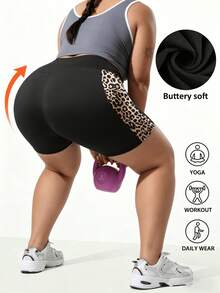 Leggings de talla grande para mujer con estampado de leopardo y parches, pantalones capri de cintura alta adelgazantes, elásticos y cómodos, con efecto levantador de glúteos, no transparentes, adecuados para deportes, fitness, yoga - Negro - Ver 5