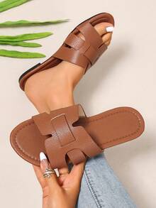 Ximi Ruo Korean Style Casual Flat Slippers For Women, Brown Color, Holiday Essential, Open Toe, Woven Roman Style, Suitable For Spring, Summer, Beach - Brown - View 6