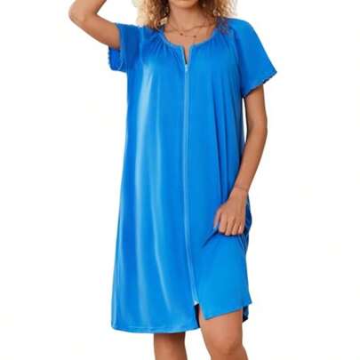 Zper Robes  Women Sort Eeves Knit Batrobes Knee Lengt Soft Lace Trim Loungewear Wit Kets S-3XL