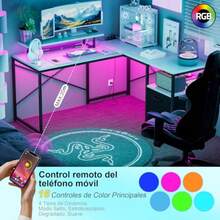 Escritorio MinimalistaEscritorio Gamer Escritorios En L con Regleta y Tira LED Escritorios con Cajones Escritorios con Soporte para Monitor Apto para Oficinas y Dormitorios - Blanco - Ver 5
