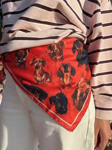 1件装女士时尚牛仔腊肠犬印花围巾/头巾，百搭日常佩戴、海滩度假皆宜 - 紅色 - 查看 3