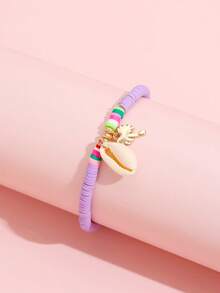 1 buah Gelang Kaki Liontin Pohon Kelapa & Cangkang Keramik Lembut Elegan Bergaya Bohemian Laut, Cocok untuk Dipakai Saat Liburan di Pantai - Purple - View 3
