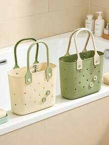 Plastic Storage Basket With Handle, Non-Tipping Rubber Beach Bag, Waterproof Multipurpose Tote With Pockets And Perforations, Suitable For Bathroom Storage, Bedroom, Shower, Dorm, Camping, RV, Travel, Pool And Beach, Lightweight And Durable, Suitable For All Ages, Great Gift For Valentine's Day, Mother's Day, Birthday, Graduation - Multicolor - View 2