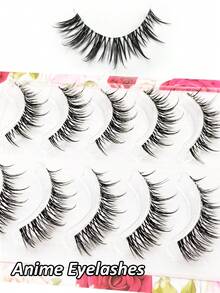 5 Cặp mi giả kiểu Manga Eye Doll, mi giả anime, mi giả mềm mại tự nhiên, mi nối mỏng nhẹ, mi giả kiểu truyện tranh, băng dính trong suốt, mi giả tự nhiên có thể tái sử dụng, trang điểm hàng ngày - màu đen - Xem 5