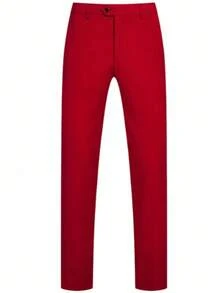 3pcs/Set Men's Spring Quality Business Suit, Valentine's Day Gift, Solid Color Groom Wedding Formal Wear, Slim Fit Casual Jacket Vest Pants - Red - View 5