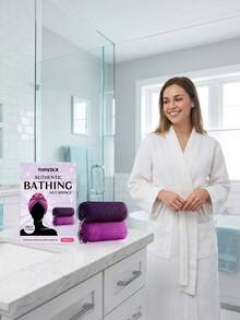 1 Box Purple Mesh Nylon Bath Brush - Smooth Exfoliating Body Scrub Cloth, Suitable For Bathroom; Gentle Mesh Loofah - Multicolor - View 3