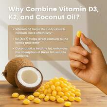 [Mother's Day Gift For Mom]VEV Corefeel Vitamin D3 K2 10,000 , 200 Mcg -7, 300 Coconut Oil Softgels, 2 In 1 Vitamins Supplement D & K (Include 7), Easy To Swallow, Supports Calcm Absorption, Bone Health - 1 - Xem 5