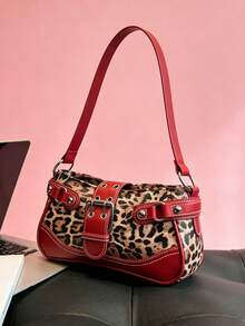 1 Stück Nieten Leopard Patchwork Damen Schultertasche, Punk Stil Nieten Damen Casual Tasche, elegante Leoparden Muster Damen Tragetasche, praktische gesteppte Damen Baguette Tasche, modische Tasche mit Fächern zum Verstauen von Geldbörse, Kosmetik, Handy, Münzbeutel, Kopfhörern, geeignet für Mädchen Partys, Fotografie, tägliche Fahrten, Reisen, auch ein tolles Geschenk zu Eid Al-Adha, Muttertag, für Freundin und Mama - Verschiedenfarbig - Übersicht 6
