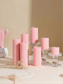 A Series Of Charming Pink Striped Candles Available In Multiple Sizes. These Candles Feature A Refined Striped Design, Exuding An Elegant And Fashionable Ambiance, Making Them Suitable For Various Occasions Such As Mother's Day Gifts, Holiday Decorations, Birthdays, Graduations, Candlelight Dinners, Proposals, Home Decor Accents, And Couple's Gifts. - 1PC - View 10