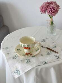 1/2/4pcs Pastoral Style Floral Tablecloth, Ins Inspired Linen Embroidered Dining Placemats - White - View 3