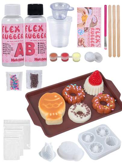 Bộ dụng cụ làm đồ chơi bóp mềm Taba Soft Squishy, bộ tự làm đồ chơi đàn hồi chậm, bộ tự làm trang sức, silicon lỏng AB tỷ lệ 1:1 với 3 khuôn, bộ dụng cụ làm đồ chơi bóp mềm, tự làm đồ chơi bóp siêu mềm, thích hợp làm quà sinh nhật, quà tặng ngày lễ, quà tặng tiệc tùng, lý tưởng cho người yêu thích thủ công DIY và người mới bắt đầu.