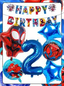 Bộ 7 bóng bay tráng bạc chủ đề Người Nhện Marvel, gồm một bóng bay cỡ lớn 32 inch, trang trí tiệc siêu anh hùng, sinh nhật, đồ dùng cho trẻ em, bóng bay tiệc siêu anh hùng, trang trí khai trương trung tâm thương mại. - Xem 2