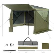 Pop-up-Pavillon, 3,6x3,6 m, großes 6-seitiges Campingzelt mit abnehmbarem Dach & Tragetasche, Partyzelt, Sonnenschutz für 8-10 Personen, für Garten & Terrasse, Grün - 3,7 x 3,7 m (12 x 12 Fuß), Olivgrün - Übersicht 9