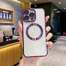 奢华电镀磁吸手机壳，兼容 16/16 Pro/16 Pro Max/15/15 Pro Max/14/13/12/11，支持磁吸无线充电，防震防摔，男女通用，透明磁吸边框手机壳 - 紫色 - 查看 4