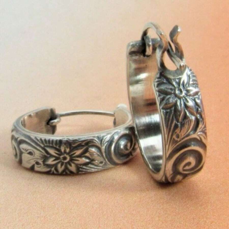 Handmade Country Style Earrings, Floral Copper Jewelry, Bohemian Dangle Earrings, Wedding Bridal Earrings, Party Jewelry Gift For Her - Antique Silver - View 1