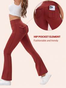 3 Pack Bootcut Yoga Pants, Women's High Waist Flared Pants Daily Fitness Sports Leggings With Pockets,  Tummy Control -No Perspective Exercise-Stretchy & Breathable Fabric - Suitable For Yoga, Fitness & Everyday Wear  - Perfect Gift For Women,3pcs Leggings Set,Gym Clothes Women Set,Workout Sets - 3 chiếc (Đen + Trắng + Đỏ) - Xem 2