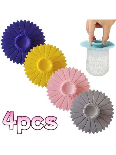 3 capace din silicon pentru pahare cu petale de flori, albastru, violet, verde deschis - cadou perfect de Crăciun pentru familie, colegi și prieteni, capace multifuncționale din silicon pentru pahare cu floarea-soarelui, etanșe la praf și scurgeri, potrivite pentru cești de ceai și căni de cafea