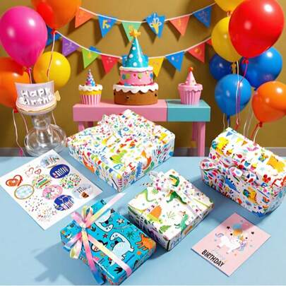 Carta da regalo per il compleanno dei bambini, carta da regalo per scatole regalo fai-da-te a cartoni animati, carta per copertine di libri per giocattoli animali carini, carta da regalo per feste di vacanza