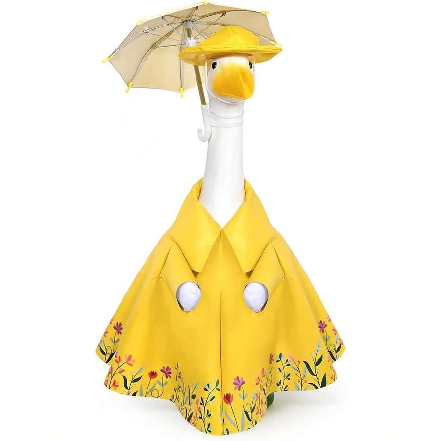 23-Inch Outdoor Lawn Garden Yard Decoration, Spring Rainy Outfit Goose Sculpture, Summer Rainy Outfit Goose Sculpture - A - View 1