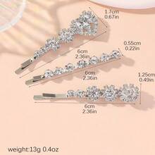 3pcs Set Rhinestone & Cubic Zirconia Hair Clips, Suitable As Gift For Girlfriend - Silver - View 3