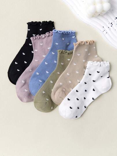4双装女士荷叶边蝴蝶结设计黑白短袜，透气舒适，四季皆宜