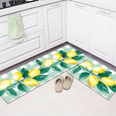 1pc Vintage Lemon Pattern Printed Doormat, Silica Gel Kitchen Carpet, Kitchen Mat, Rug, Easy To Clean, Rectangular Printed Carpet, Suitable For Living Room, Bedroom, Hallway, Bathroom, Laundry Room - Polyester Carpet, Suitable For Indoor And Outdoor Home Decor