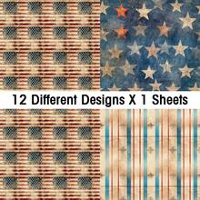 12 folhas de papel vintage americano para scrapbook do 4 de julho, 15x15 cm, papel retrô com estampa patriótica, papel decorativo para o Dia da Independência, ideal para confecção de cartões, diários e scrapbooking. - A - Ver 5