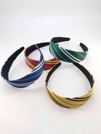 1条条纹缎面发带，适合女士和女孩，经典复古宽硬发带，酒红色和金色斜条纹发饰，适合上学佩戴