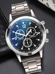 Fashionable Casual Business Quartz Watch, Minimalist Style Men's Watch Set - Silver - View 6