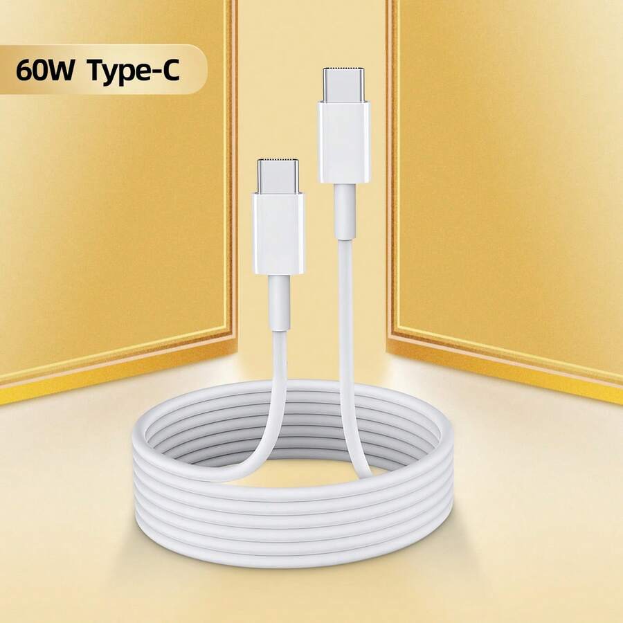 60W USB-C 转 USB-C 数据线,白色 USB-C 充电线,兼容 2023 款 Pro、Air M1、Galaxy Tab S7 及其他 USB-C 笔记本电脑/平板电脑 - 白色 - 查看 1