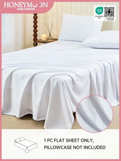 1pc Embossed Flat Sheet, Soft & Breathable, Cloud-Like Lightweight Feel, Deep Pocket Design, Suitable For Home & Dorm, Machine Washable, OEKO-TEX Certified