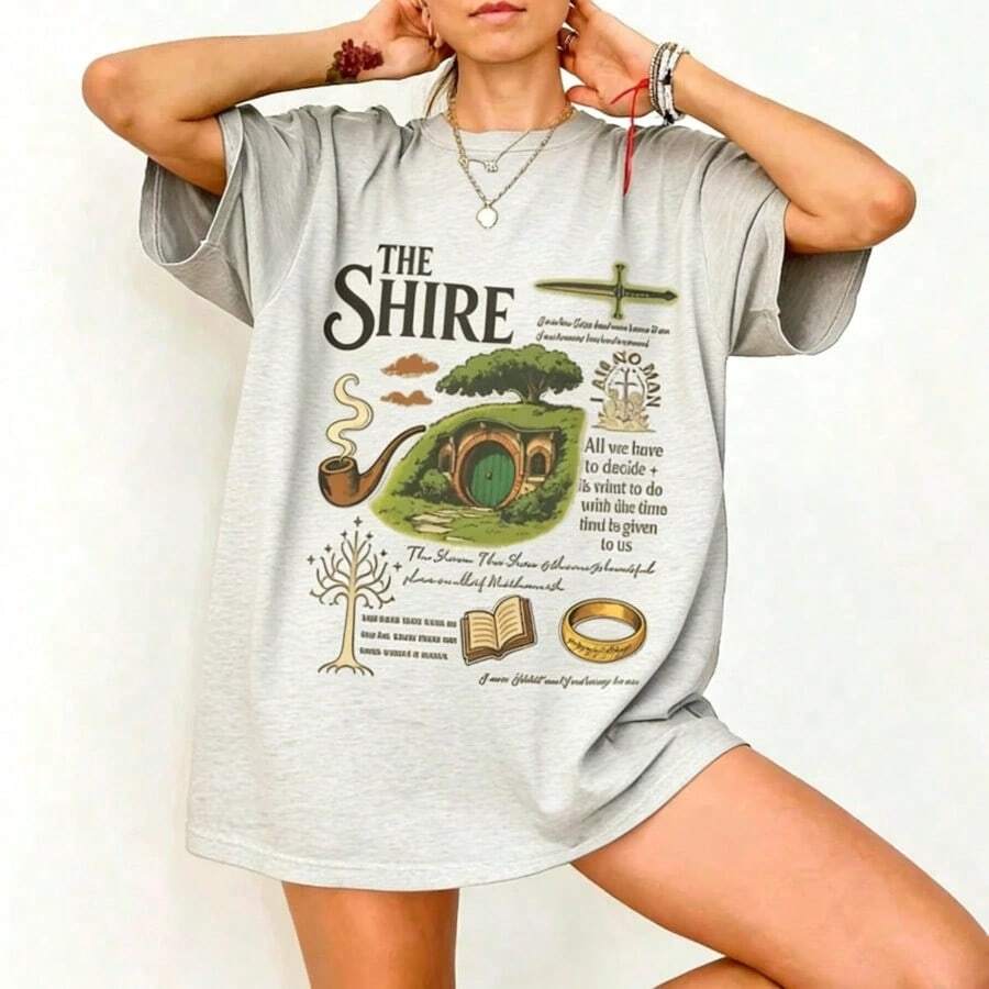 The Shire Shirt, Fantasy Book Lover Shirt The Rings Second Breakfast Rivendell Shirt Lord Of Shirt Gift For Book Lover100% Cottonsummer Outfits For Wo - Grey - View 1