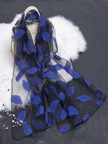1pc Leaf Pattern Long Lightweight Scarf, Fashionable Accessory For Spring/Summer Vacation, Travel, Photo Shoot, Versatile For Women,Beach,Holiday,Accessories - Blue - View 8
