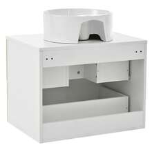 60cm Wall-Mounted Bathroom Vanity Unit With Round Ceramic Basin, Wood-Effect Drawer Fronts With Subtle Stripes, High-Quality MDF Panel, Ample Storage Space: 2 Drawers + Worktop - 白色+自然木色 - 查看 8
