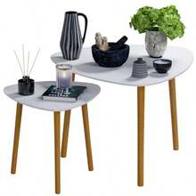 MUBSON Set de 2 Mesas de Centro. Mesita de Centro para Sala. Mesitas para Sala Cigno Ideal para decoración. Buros para recamara Mesa Auxiliar para el hogar. Mesa Exterior. Coffee Table Blanco - Blanco - Ver 8