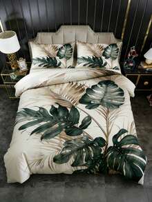 Bộ chăn ga gối họa tiết lá Monstera nhiệt đới phong cách Bohemian 3 món (1 chăn + 1/2 vỏ gối, không kèm ruột gối), mềm mại, ấm áp và thoải mái cho phòng ngủ, phòng khách, ký túc xá. - Nhiều màu - Xem 13